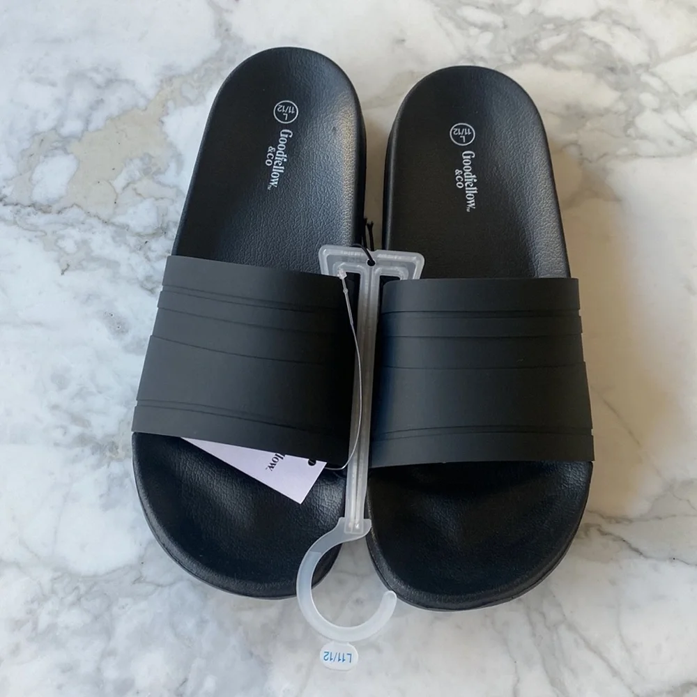 Goodfellow &‎ Co Mens Sandals 11/12 Black Ricky Slides NEW!